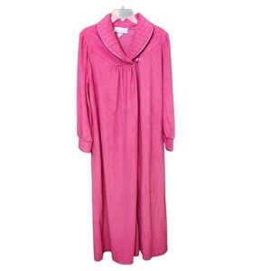 Vtg Vandemere embroidered velour grannycore pink zip front robe‎ Sz LG